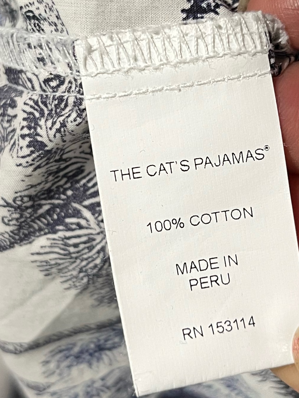Cats White and Navy Elephant Print Button-Up Pajama M - Picture 7 of 7